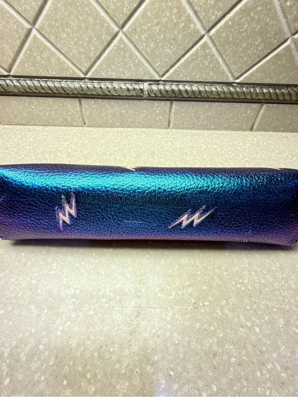 Coach Iridescent Blue Purple Lightning Print Pencil Case